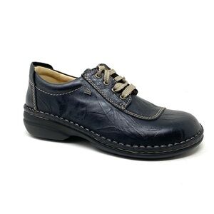 Finn Comfort Lexington Women’s Black Crinkled Leather Oxford Lace-Up Shoes